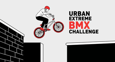 Naklejka premium Urban Extreme BMX Challenge: A Daring Rider Performing a Stunt in a Graphic Illustration