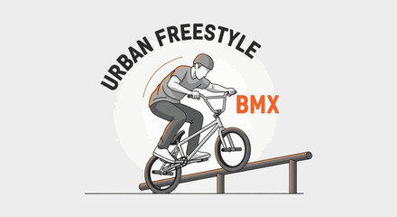 Naklejka premium Urban Freestyle BMX Rider Performing a Stunt on a Rail, Vector Illustration Design