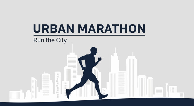 Urban Marathon Runner in City Silhouette Demonstrating Endurance and Healthy Living Practices
