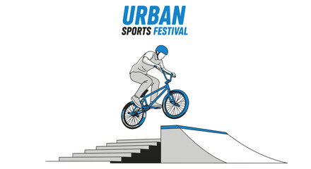 Naklejka premium Urban Sports Festival: A Sketched Illustration Depicting a BMX Rider Performing Tricks