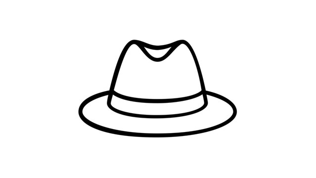 Minimalist fedora hat vector icon illustration, stylish men's headwear outline graphic, classic trilby fashion accessory symbol, scalable flat design element for apparel and style branding.