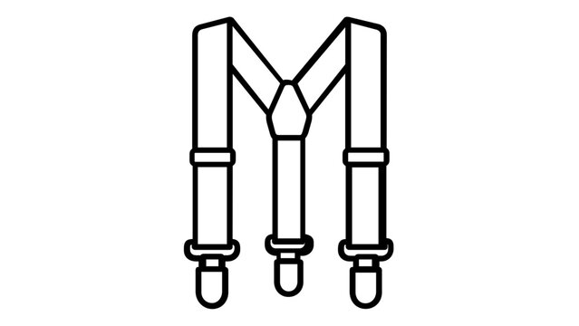 Minimalist black and white line icon vector illustration of classic men's suspenders or braces, a stylish fashion accessory for formal wear, suits, and vintage outfits, scalable flat design.