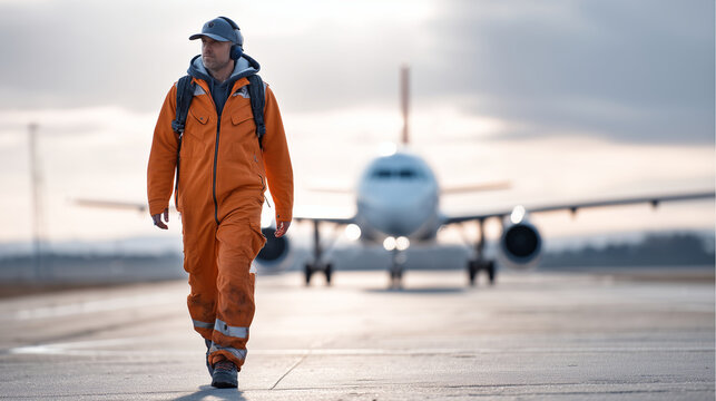 pilot walking near airplane runway aviation profession cinematic professional photography