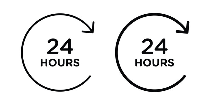 24 Hour time icon symbol collection, Stroke and flat icons