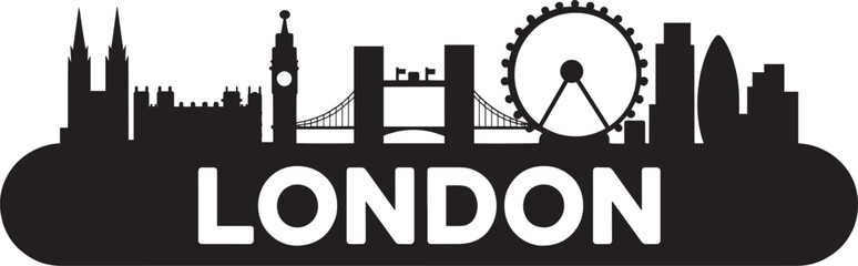 Obraz premium London skyline vector illustration with iconic landmarks and city name with city silhouette