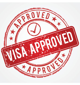 Approved Visa Grunge Stamp Vector  in Red Circle with Tick Mark