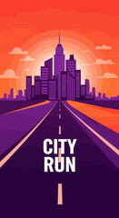 Fototapeta premium Vibrant Cityscape Illustration Depicting a Runner's Journey Towards a Modern Metropolis
