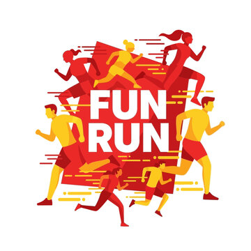Vibrant Fun Run Illustration Featuring Energetic Runners in Dynamic Poses for Event Promotion