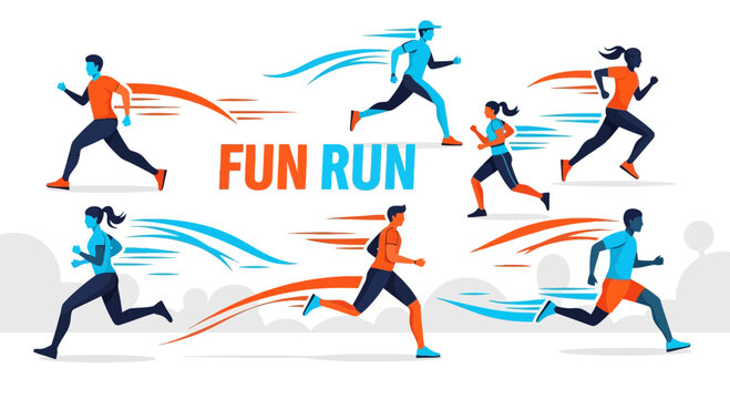 Vibrant Fun Run Illustration Featuring Runners In Action Depicting Healthy Lifestyle