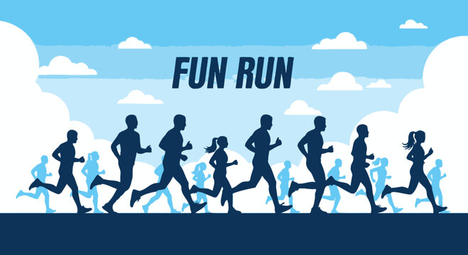 Vibrant Fun Run Illustration With Diverse Silhouettes Racing Forward