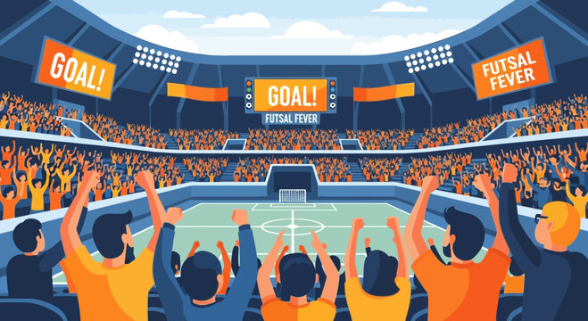 Vibrant Futsal Match Illustration Depicting Excitement, Victory, and Crowd Celebration Scene