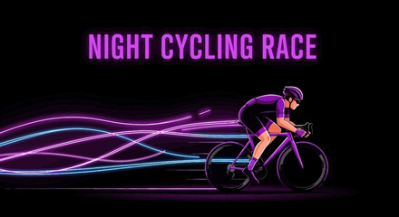 Fototapeta premium Vibrant Night Cycling Event Depicting Cyclist Racing With Energy Lines Against Black Background
