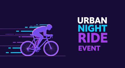 Fototapeta premium Vibrant Night Cycling Event Depicting Silhouette of a Cyclist with Speed Lines
