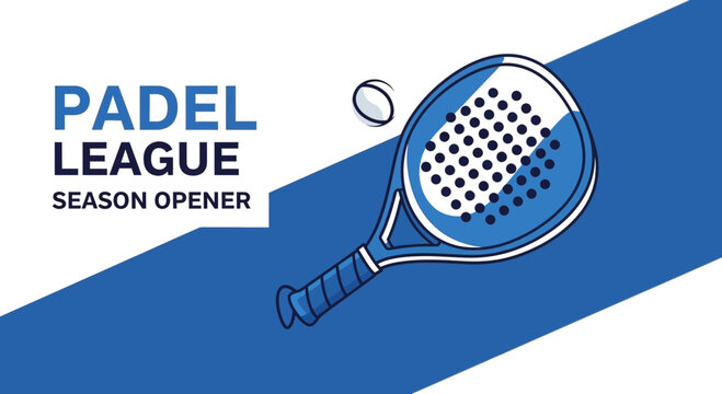 Vibrant Padel League Season Opener Illustration With Tennis Racket and Ball Graphic