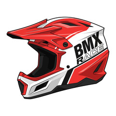 Naklejka premium Vibrant Red And White BMX Race Helmet Design for Competitive Cycling Enthusiasts