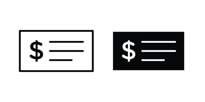 Cheque icon symbol collection, Stroke and flat icons