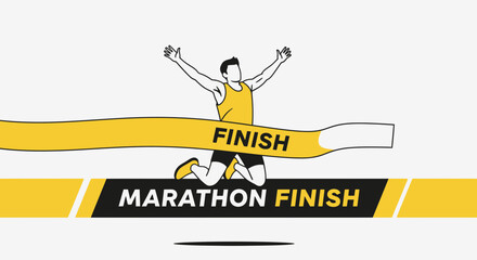 Obraz premium Victory Celebration Runner Crossing The Finish Line In Marathon
