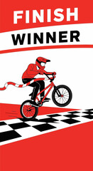 Naklejka premium Victory Celebration On Bicycle Crossing Finish Line