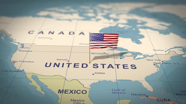 WORLD MAP AMERICAN FLAGS(USA)