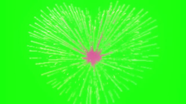 A vibrant pink explosion of light on a bright green background in this dynamic video