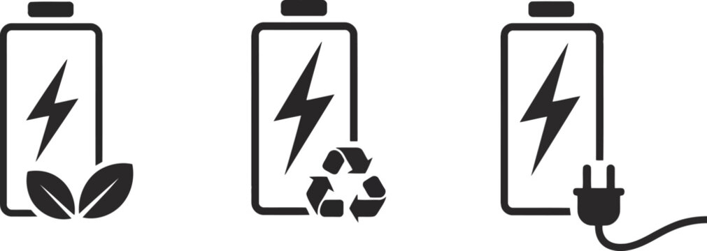 Battery charge levels and environmental icons a power sustainability illustration