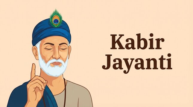 Kabir Jayanti saint portrait calm spiritual guru illustration with beige background for Indian festival greeting banner design and devotional poster use 