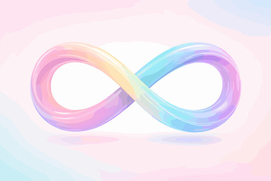 Abstract 3D Infinity Loop Symbol with Fluid Pastel Gradient Texture. Colorful Twisted M&ouml;bius Strip Design for Neurodiversity, Autism Awareness, Eternity, and Endless Connection Concepts.