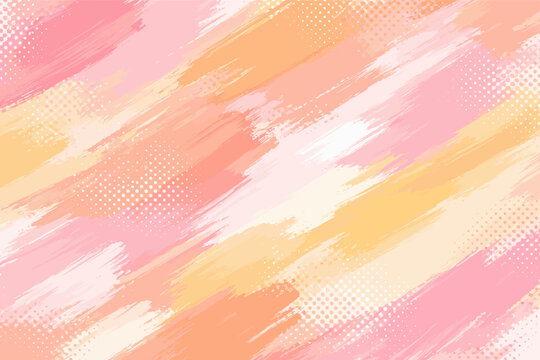 Abstract Pastel Brush Stroke Background with Halftone Dots and Modern Pink, Orange, and Yellow Paint Texture. Artistic Vector Illustration for Creative Graphic Design, Web, and Print Media.