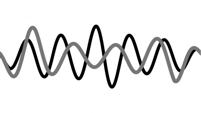 Black And Gray Wavy Lines Flowing On White Background. Scientific Motion Graphic Element Depicting Sound Vibrations Or Radiation Frequencies