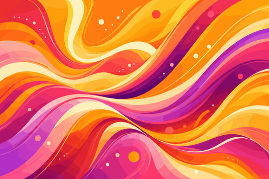 Vibrant Abstract Vector Background with Flowing Wavy Shapes in Warm Colors of Orange, Red, Pink, and Yellow; Modern Fluid Design with Colorful Dynamic Lines and Circles for Posters and Banners.