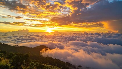 Fototapeta premium Breathtaking Sunrise Over Sea of Clouds from Mountain Peak.