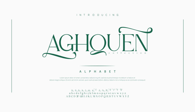 AGHQUEN Elegant wedding logo alphabet letters font. Typography luxury classic lettering serif fonts decorative vintage retro logos and number. vector illustration