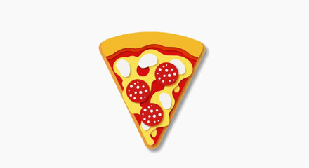 A vector graphic illustration of a slice of pepperoni pizza with melted cheese