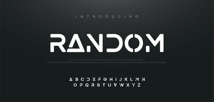RANDOM Virtual digital font, cyber alphabet made space design made futurism style, uppercase Latin letters A-Z and Arab numerals 0-9 space style, vector illustration 10EPS