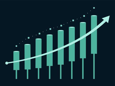 Stylized uptrend Analytics Chart. Vector graphics isolated on a dark background.