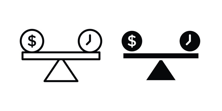Time and money scale icon symbol collection, Stroke and flat icons