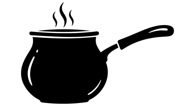 Black silhouette icon of a steaming pot for preparing coffee