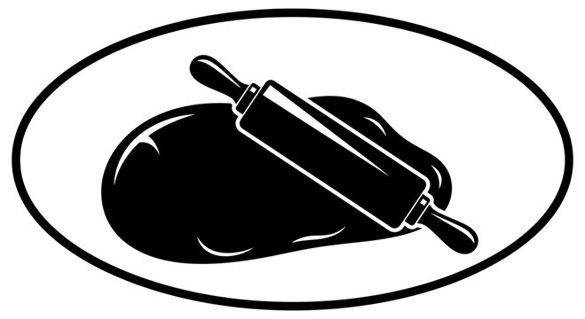 Rolling pin flattening fresh dough inside an oval frame, ready for baking.