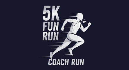 Obraz premium 5K Fun Run Coach Run Emblem Depicting Runner Body in Motion with Clean Design