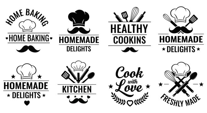 Set of vintage style logos for home baking and cooking businesses