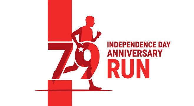 A Bold Red Illustration Celebrating The 79th Anniversary Independence Run Event