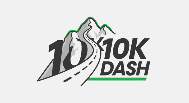 A Bold Logo Describing a 10K Dashing Race Across Road To Mountain Peak Target