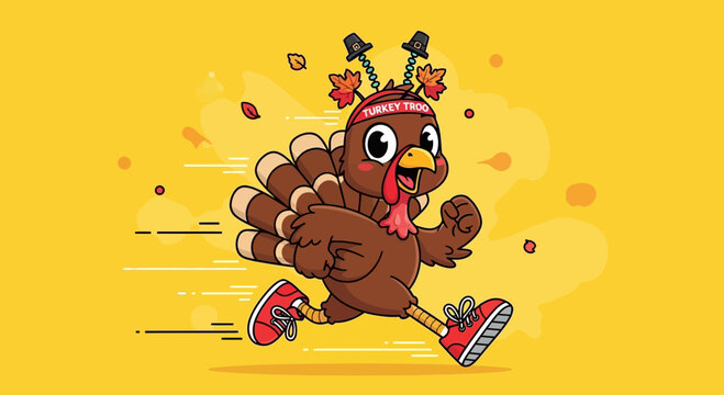A Cheerful Thanksgiving Turkey Running With Joy, Celebrating The Holiday Season In Style