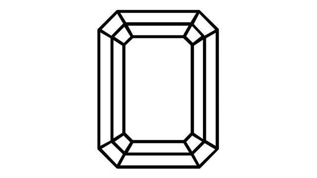 Emerald Cut Gemstone Vector Icon Illustration, Minimalist Black Line Art of a Rectangular Diamond Jewel, Scalable Flat Design for Jewelry Branding, Luxury Fashion, and Wedding Graphic Elements.