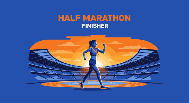 A Silhouette Finisher Celebrates Success After Completing a Run, Victory and Determination