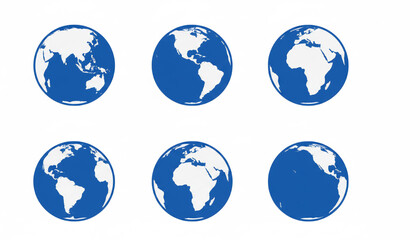 Obraz premium Globe world map icon set with blue ocean and white continents for travel and international communication graphics