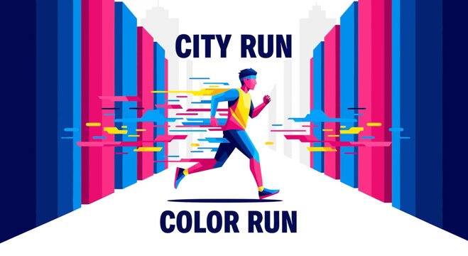 Abstract Graphic of Runner in Colorful Cityscape for Urban Sports Event Design