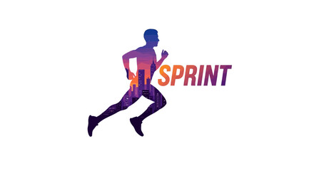 Obraz premium Abstract Runner Silhouette with Gradient Cityscape for Sprinting and Sport Designs