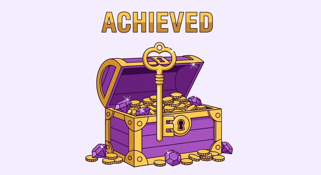 Achieved Success Treasure Chest Gold Key Gems Representing Accomplishment and Victory