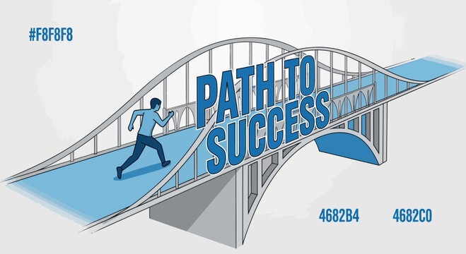 Achieving Success: Illustrated Path Depicting a Person Running to Reach The Top